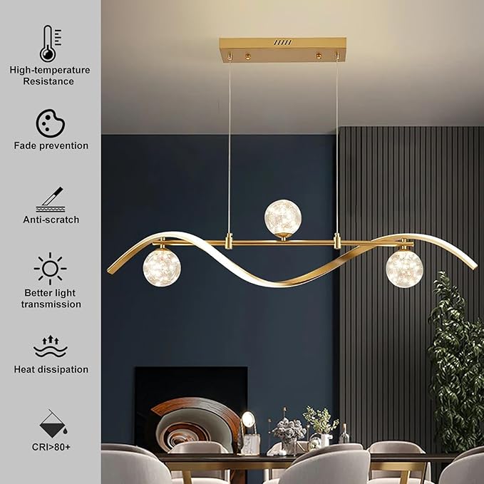 LED Linear Kitchen Island Light Fixtures, Modern Dimmable Dining Room Light Fixture 4-Light