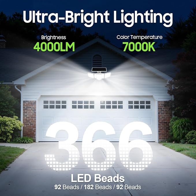 2026 White Motion Sensor Solar Lights Outdoor, 4000LM Solar Flood Lights with Dual PIR & Curved 300° Wide Beam, Larger 3500mAh Adjustable Solar Security Spot Lights Waterproof for Yard-4Pack