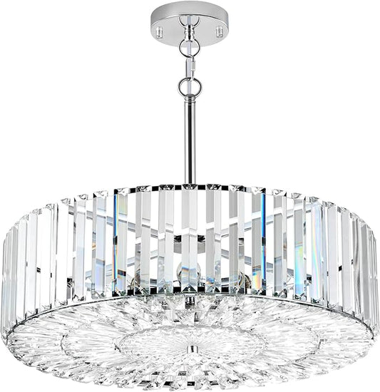 VONLUCE Cystal Ceiling Light Fixture, 6-Light Semi Flush Ceiling Light with Crystal Prisms, 21 in. Chandelier for Dining Room Bedroom Entryway, Kitchen, Nickel Metal Canopy, ETL Certificated