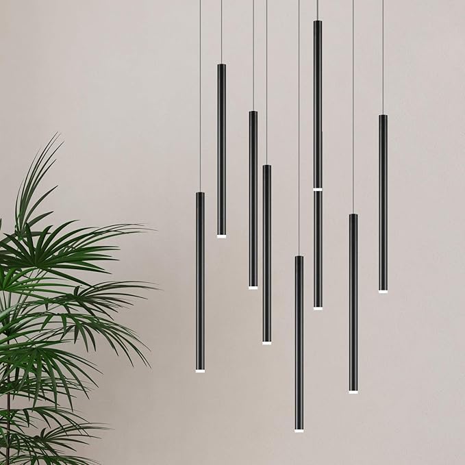 CANALIS 9 Mini Pendant Lighting Black - LED Hanging Light Fixture for Kitchen Island, Bar, Foyer - Cluster Pendants - Dimmable, Adjustable Wire, Lamp Bulb Included