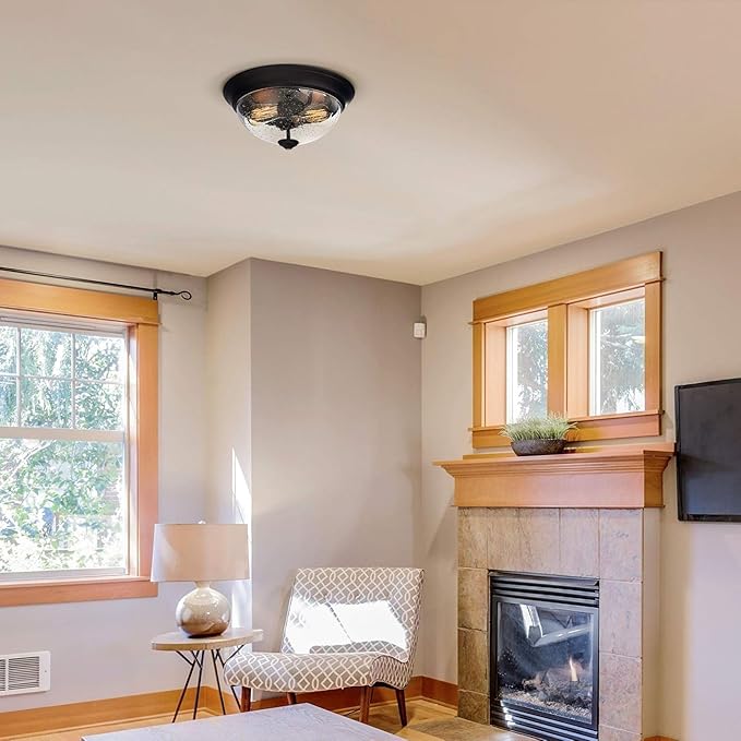 Prominence Home 13 Inch Elegant Flush Mount Ceiling Light, Seeded Glass Lighting Fixture, Bedroom or Living Room, Madalyn, 51381-31, Oil Rubbed Bronze