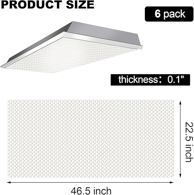 Pangda 6 Pack Replacement Fluorescent Light Covers Clear Acrylic Ceiling Lighting Panel Flat Sheet for Overhead Fixtures, 22.5 x 46.5 x 0.1 Inch
