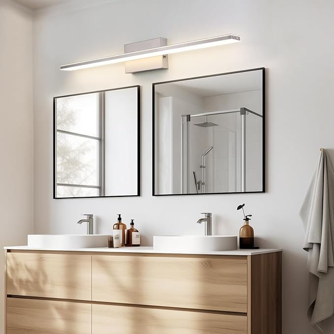LED Brushed Nickel Vanity Light for Bathroom Lighting Fixtures Over Mirror Modern Bath Vanity Lights Bar 24W 5CCT Diammable Bathroom Lights 31.5 inch