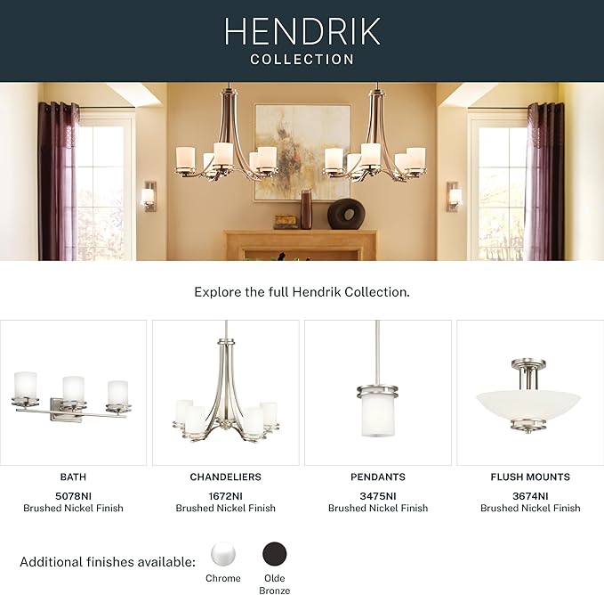 Kichler Hendrik 43" Vanity Light in Brushed Nickel, 5-Light Modern Bathroom Vanity with Satin Etched Cased Opal Glass, (43" W x 7.75" H), 5085NI