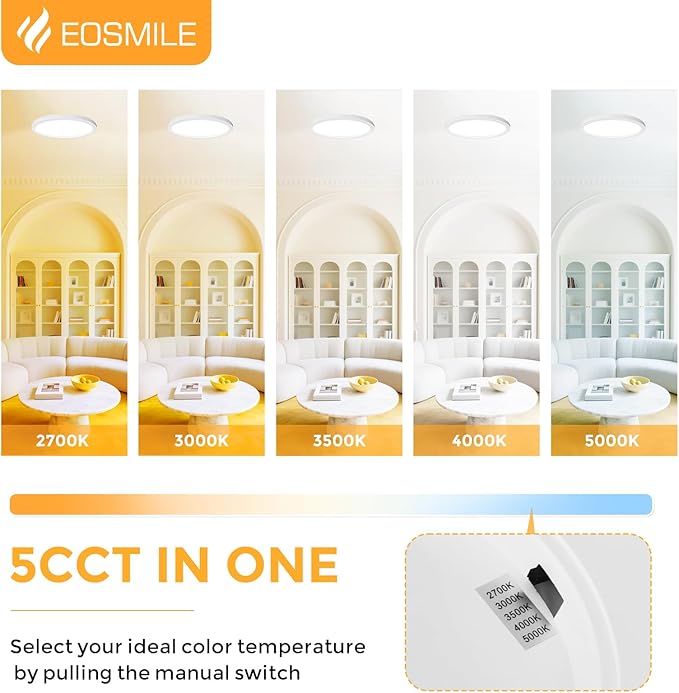4Pack 12 Inch LED Flush Mount Ceiling Light, 25W, 3000LM, CRI 95+, 2700K-5000K 5CCT & Dimmable, White Round Surface Flat Panel Light for Hallway, Kitchen, Bedroom, Laundry Room