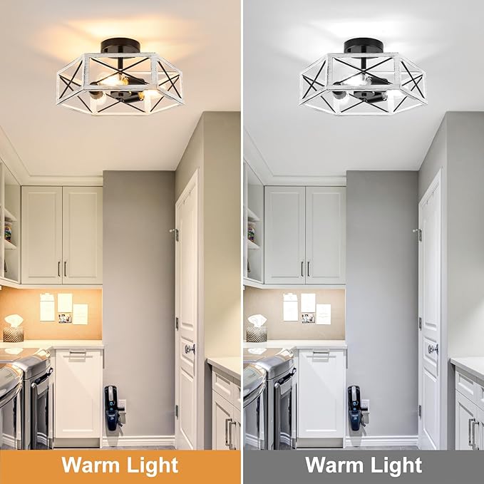 Wilon Modern Flush Mount 3-Light Industrial Kitchen Ceiling Lights - Farmhouse Style, Oak White, Rustic Finish for Bedroom Hallway Foyer