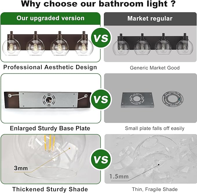 IZORRO Bathroom Light Fixtures, 4 Light Oil Rubbed Bronze Vanity Light, Modern Wall Sconces with Globe Clear Glass Shade, Vanity Lighting Fixtures Over Mirror,E26 Bulb Socket