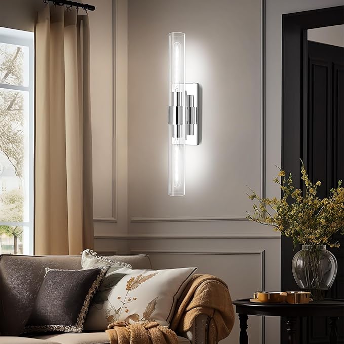 Nickle Wall Sconce Wall Sconces Set of Two, 22.8" Vanity Lights for Bathroom, Silver Sconces Wall Lighting 2-Light, Modern Wall Lights for Bedroom Living Room Bathroom Hallway