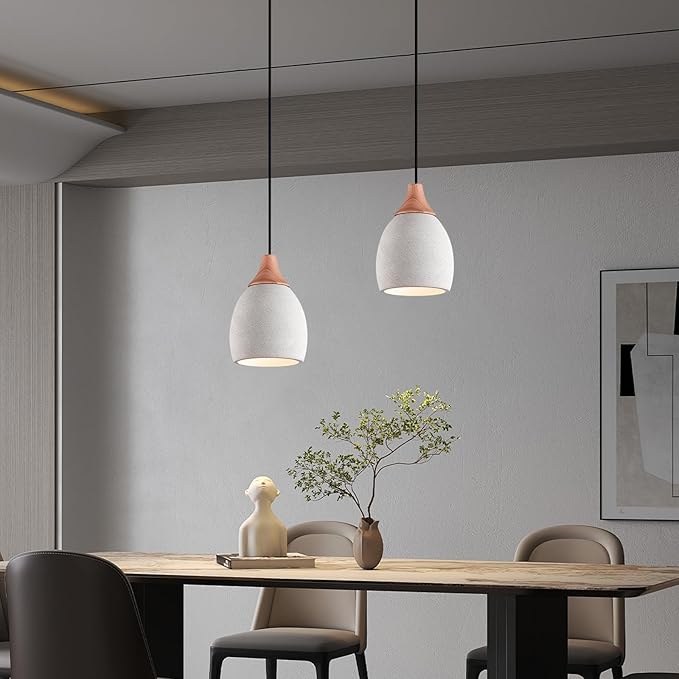 3 Pack Kitchen Island Concrete Pendant Lights with Dimmable LED Suspension Hanging Lamps 5.75In Cement Chandeliers Adjustable Hanging Ceiling Pendant Light for Foyer Bedsid Dining Room (Gray)