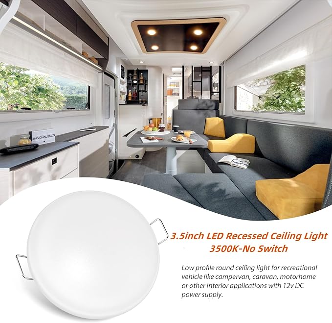 Dream lighting LED 12volt 3.5inch Recessed Mount Ceiling Light with Springs, RV Interior Down Light for Trailer Boat Cabin—Bright Warm White 3500K, 250lm, Pack of 6