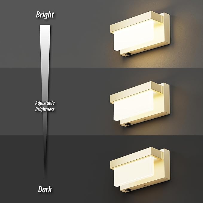 Wall Sconce Champagne Gold Wall Light with On/Off Switch 8 inch LED Wall Lamp Acrylic Lampshade 4000K Sconce Wall Lighting