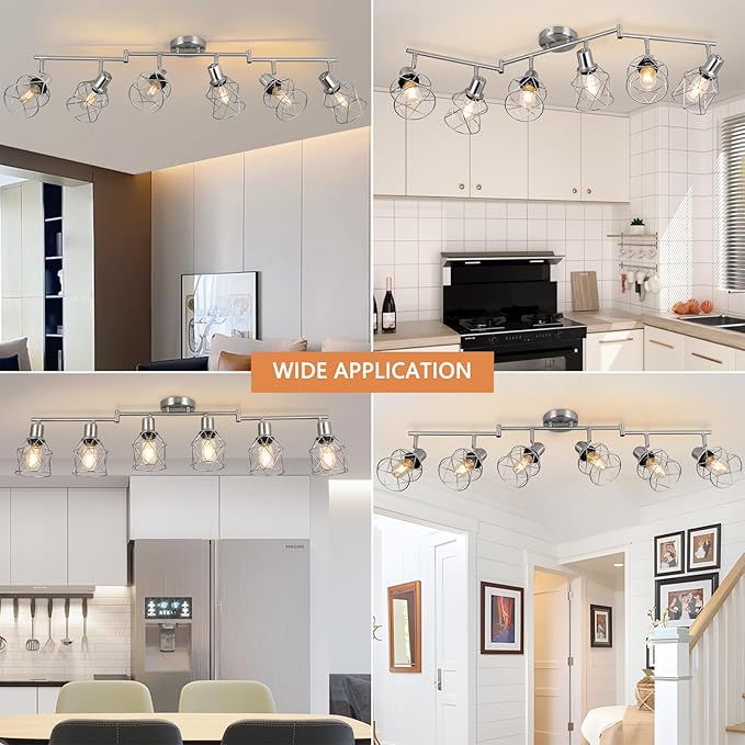 WILON Track Lighting Fixtures, 6-Light Brushed Nickel Flush Mount Track Light Ceiling, 6 Way Spot Light Kitchen Light Fixtures Directional Ceiling Spotlight for Kitchen Hallway Living Room