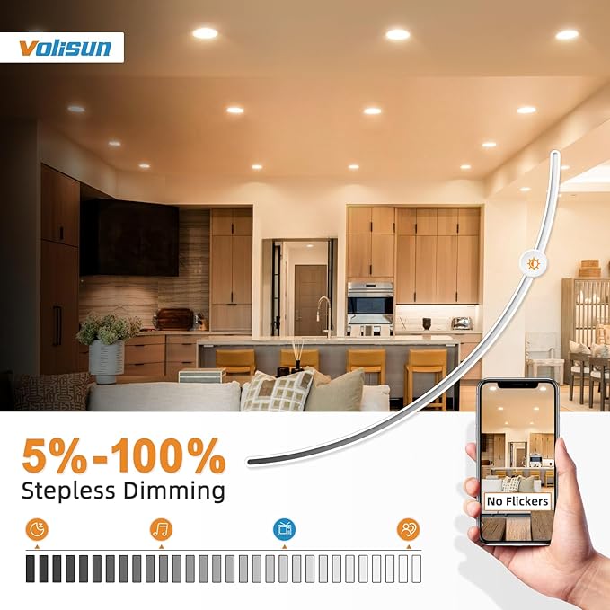 VOLISUN 4 Pack 6 inch Recessed Lighting, 5CCT Ultra-Thin LED Recessed Light with Junction Box, 2700K-5000K Selectable, 1080Lumen Dimmable Canless Wafer Downlight, LED Ceiling Light ETL Certificated