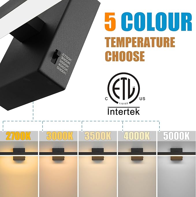 Black Bathroom Vanity Light 15.75 inch, 14W Dimmable 5CCT LED Modern Bathroom Light Fixture Over Mirror - ETL Certificated