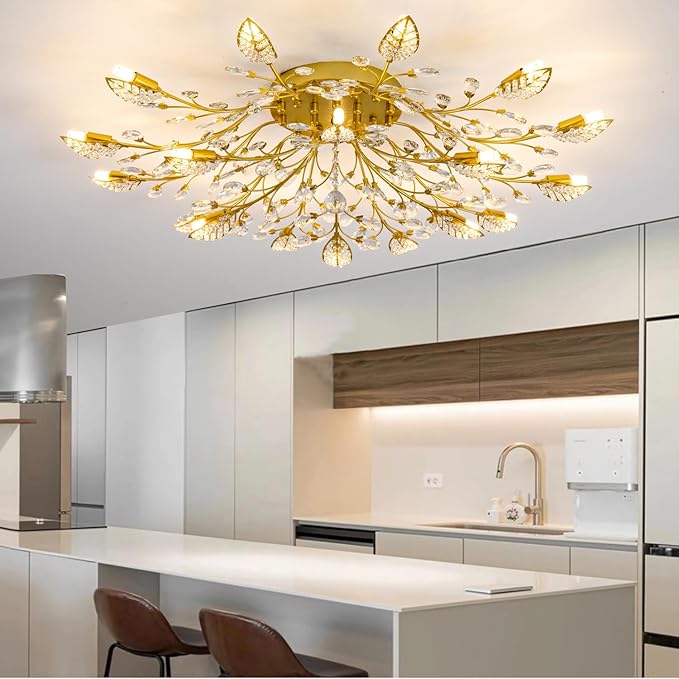 Crystal Ceiling Light Fixture,Semi Flush Mount Ceiling Lights,Chandelier Dining Room for Bedroom Living Room Dining Room Kitchen Hallway Foyer