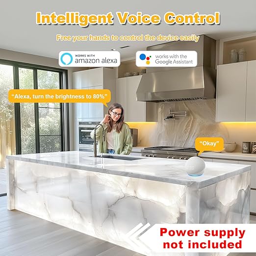 Lichaser 4 Pack LED Backlight Sheet White 6000K 24V 36W, Dimmable LED Panel Sheet Compatible with Alexa, Flexible Backlit Light Remote & APP Control, 19.7X9.7 Inch for Marble, Onyx, Quartz Countertop