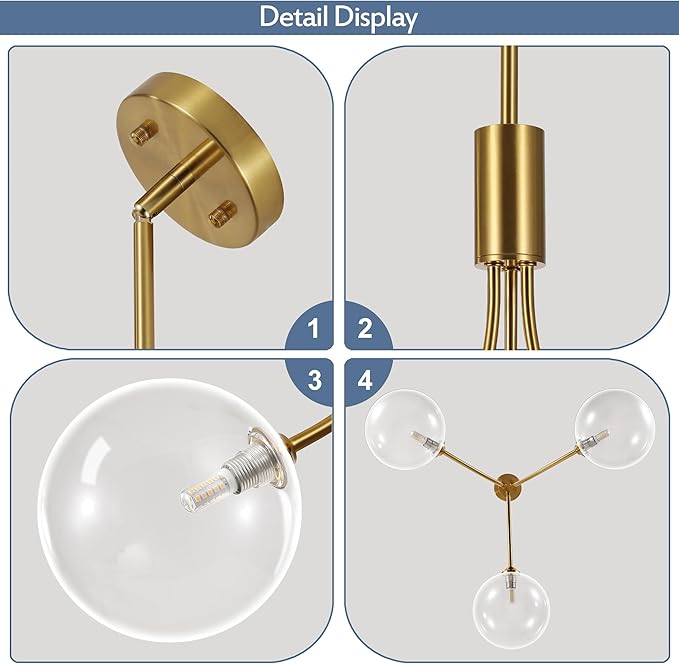 3-Light Modern Kitchen Chandelier,Gold Island Lights with Clear Glass Shade,Perfect Dining Room Lights for Kitchen Island, Living Room,Bedroom,Or Foyer Entryway,25.2 Inch,G9 Bulb
