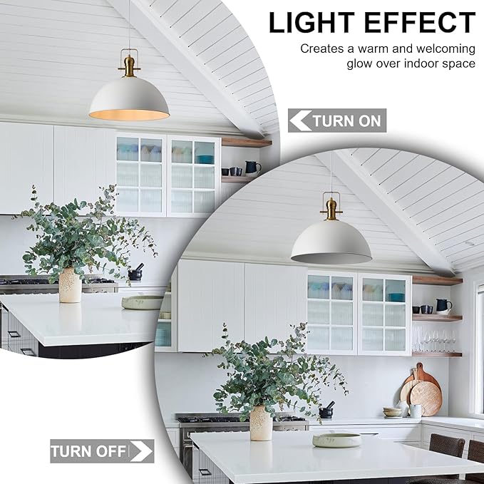12 Inch Sandy White Farmhouse Pendant Lights for Kitchen Island Industrial Adjustable Height Vintage Dome Hanging Light Fixtures for Barn,Dining Room 3 Packs