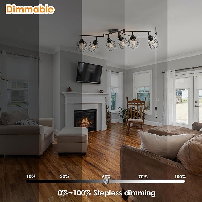Dimmable 6 Light Plug in Ceiling Light,Black Plug in Track Lighting Kit with 16.5' Cord,Flexibly Rotatable Light Head,Modern Industrial Farmhouse Style(Bulbs Not Included)
