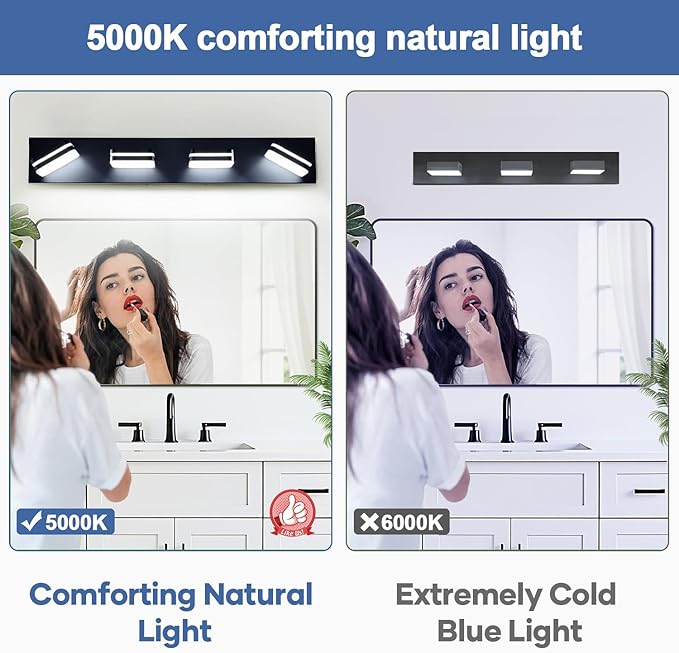 360° Rotate LED Bathroom Vanity Light Fixtures, 1600LM Acrylic Matte Black Vanity Lights for Bathroom, Modern Wall Lighting Fixtures Over Mirror Kitchen Living Room Hallway (Natural White Light 5000K)