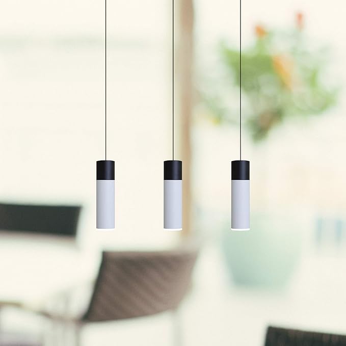 Vela 3 Mini Pendant Lighting Black-White - LED Hanging Light Fixture for Kitchen Island, Bar, Foyer - Cluster Pendants - Dimmable, Adjustable Wire, Lamp Bulb Included