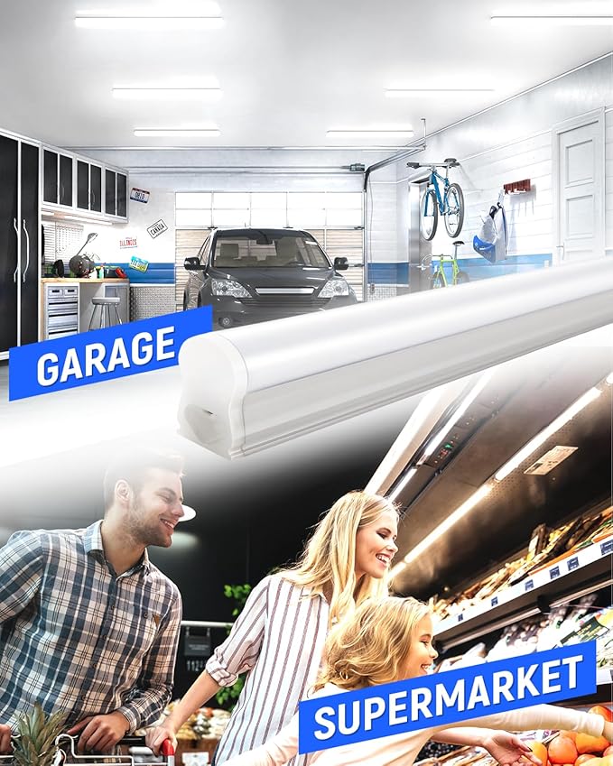 (6 Pack) 4FT T5 LED Integrated Fixture, 6500K,20W,2300LM(Super Bright White) Linkable LED Shop Light,Garage Ceiling and Cabinet Light,Strip Light,Corded Electric with ON/Off Switch