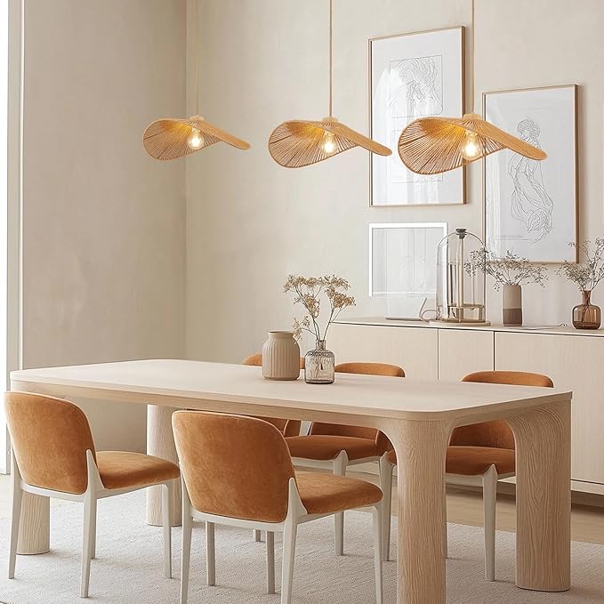 Boho Rattan Pendant Light Fixture Modern Style Hanging Light Bohia Natural Bamboo Handmade1-Light Hanging Lamp for Farmhouse Bedroom Living Room Dining Room