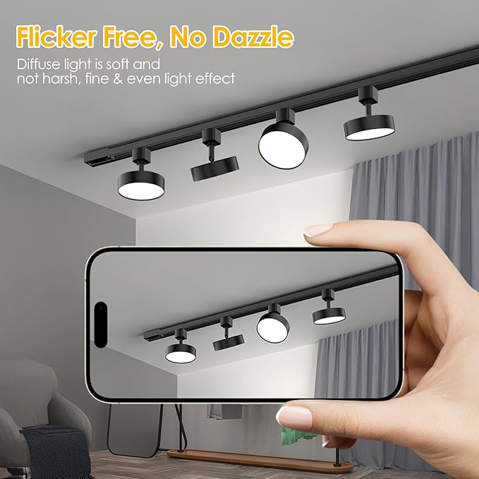 Diffuse LED Track Lighting Heads H Type Track Light Heads Dimmable Kitchen Track Lighting Fixtures Ceiling, Compatible with H Track Rails - Flicker Free CRI90+ 3000K 12W 1000lm, 3 Pack Black