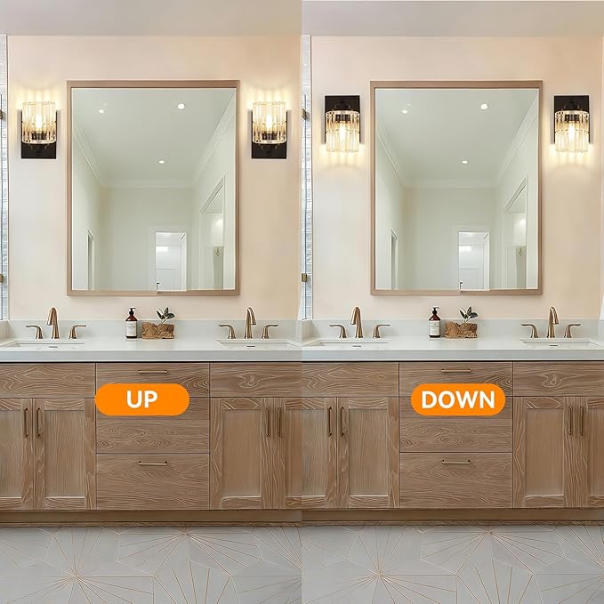 TALOYA 4 Inch Bathroom Light Fixtures,Modern,Set of 2 Light Brushed Black Vanity Lights with Wide Vertical Ribbed Thickened Glass Shade for Mirror Makeup Room Hallway（Bulbs Not Included）