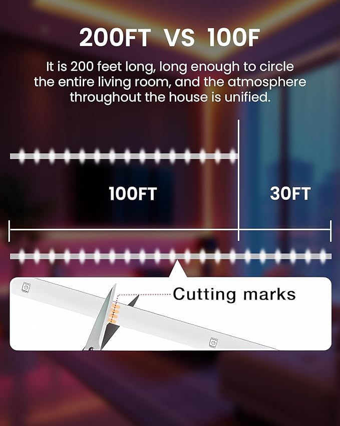 VOLIVO LED Strip Lights for Bedroom 200ft, Smart Bluetooth RGB Light Strips with App Control & Music Sync, Color Changing LED Lights for Room, Home, Party Decor