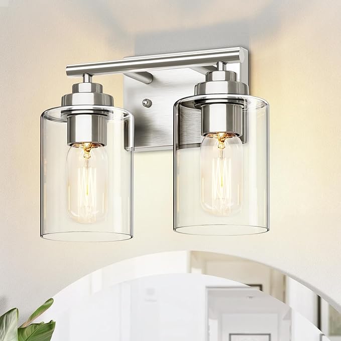 SKEJAO Bathroom Vanity Light Over Mirror,Vanity Light for Bathroom,Bathroom Light Fixture Wall Sconce Lighting for Bedroom,Living Room (Nickel, 2-Light)