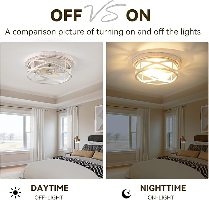 2-Pack Cage Flush Mount Ceiling Light Fixtures, Indoor Modern Close to Ceiling Mount Lights, White and Gold, E26 Base House Lights for Kitchen Bedroom Living Room
