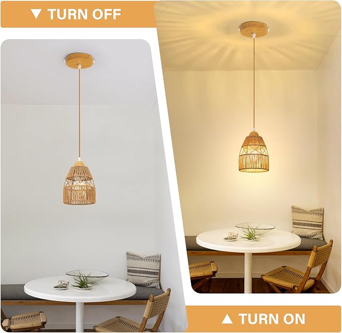 3 Pack Boho Rattan Pendant Light Kitchen Island,Farmhouse Chandeliers Adjustable Height Hanging lamp for Dining Room,Small Kitchen Ceiling Lights Fixtures with Woven Wicker Lampshade Lighting