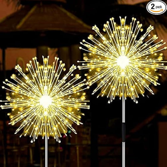 JJGoo Solar Firework Lights, 2 Pack 135 LEDs 2 Lighting Modes Solar Garden Lights Outdoor Waterproof for Yard Patio Walkway Pathway Party Wedding Christmas Decorative - Warm White