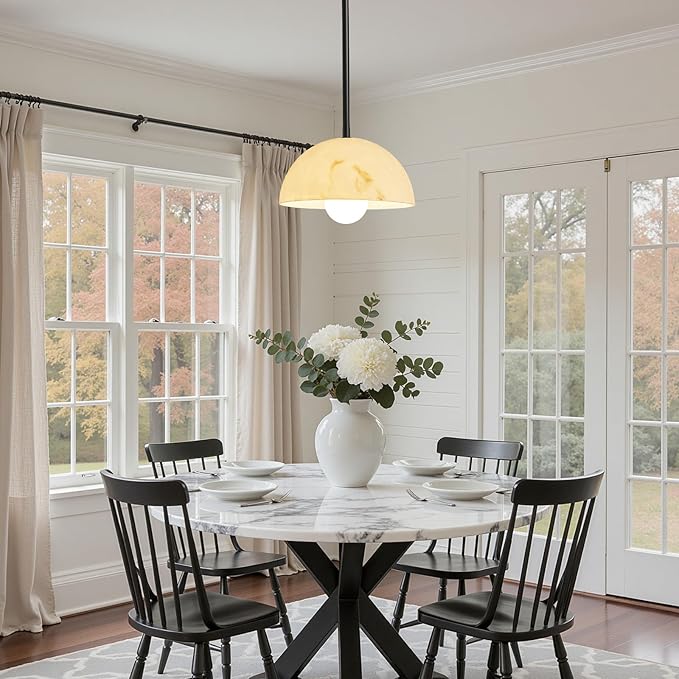 Modern Pendant Light Fixtures: 10 Inch Resin Shade Mid Century Chandelier - Adjustable Black Pendant Lighting for Kitchen Island Living Room Bedroom