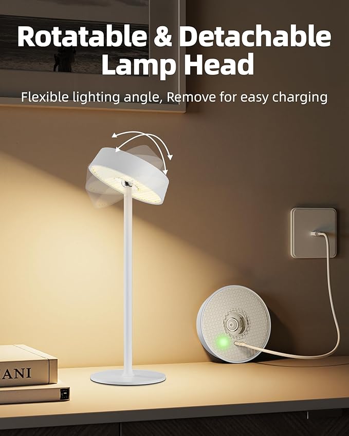 Cordless Lamp, Rechargeable Table Lamp, Battery Operated, RGB Dimmable Touch Control, 3 Color Temperatures, LED Memory Function, Portable Outdoor Waterproof, Restaurant Dining Patio Kitchen, White 1Pc