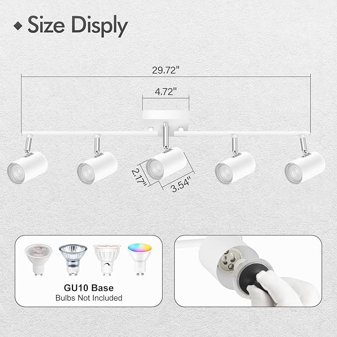 5 Light Track Lighting Fixtures Ceiling, Matte White Kichen Track Lighting, Rotatable Light Heads, Adjustable Modern LED Track Lights for Kitchen/Living Room/Hallway/Bar,GU10 Bulb Not Included