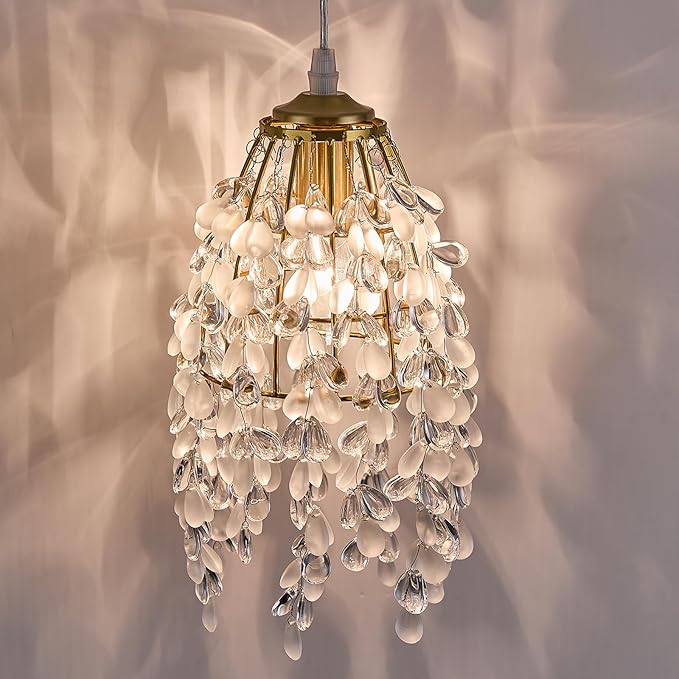 Surpars House Elegant Mini Chandelier Plug in Crystal Pendant Light,Golden (Plug in Style C)