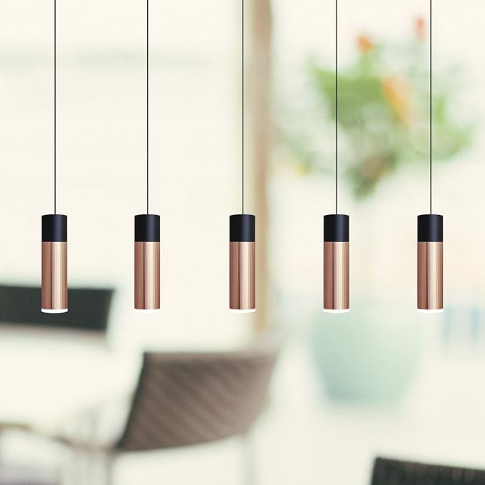 Vela 5 Mini Pendant Lighting Black-Copper - LED Hanging Light Fixture for Kitchen Island, Bar, Foyer - Cluster Pendants - Dimmable, Adjustable Wire, Lamp Bulb Included