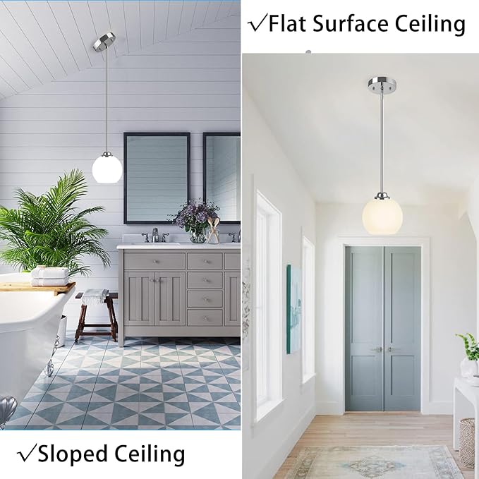 Modern Pendant Light Fixtures 2 Pack, Chrome Pendant Lights with Frosted Glass Shade,Pendant Lights Kitchen Island, Kitchen Pendant Lighting Over Island, Hanging Lights for Kitchen
