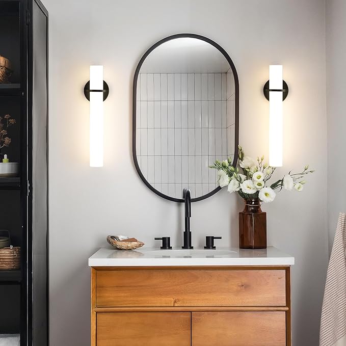 AIJIASI Black Wall Sconces Set of 2, 18 Inch Bathroom Sconces with Acrylic Shade 18W 3000K LED Dimmable Modern Wall Sconces Wall Lights for Bedroom Living Room Hallway Stairway