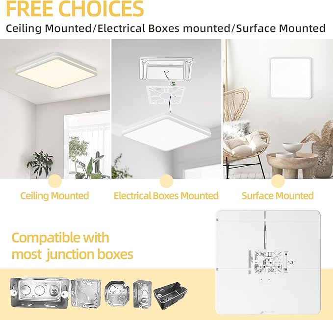 6PK 12 Inch LED Flush Mount Ceiling Light with Side Light, 40W, 2520LM, 3000K/4000K/6000K CCT Selectable, White Square LED Ceiling Light for Hallway, Kitchen, Bedroom, Laundry Room