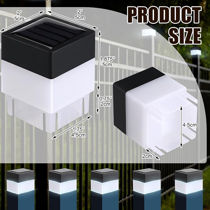 Tujoe Solar Post Cap Lights Fence Post Solar Lights 2in x 2in (5cm x 5cm)(White,20 Pack)