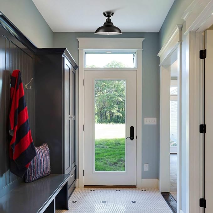 SAMTEEN Farmhouse Black Semi Flush Mount Ceiling Light 2 Pack Modern Barn Ceiling Light Fixtures 12-Inch Matte Black Flush Mount Light for Hallway Bedroom Kitchen Loft
