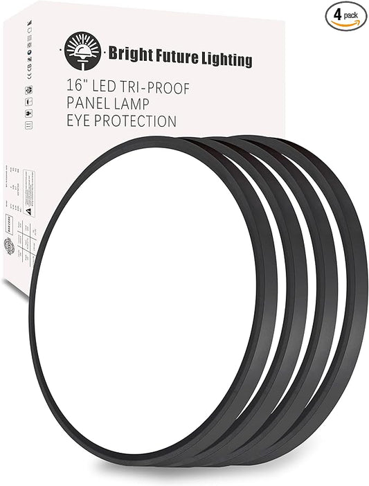4Pack 16 Inch Led Flush Mount Ceiling Light,32W,3480LM,3000K/4000K/6000K 3CCT Selectable,Black Ultra-Slim Ceiling Lighting Fixture,Round Low Profile Flat Panel Light for Bedroom,Kitchen,Hallway,Office