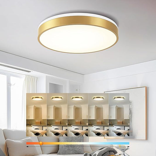 Ken & Ricky Flush Mount Ceiling Light, Dimmable Led Close to Ceiling Light Fixtures for Kitchen Bathroom Bedroom Hallway 5cct (Brushed Gold, 16 Inch)