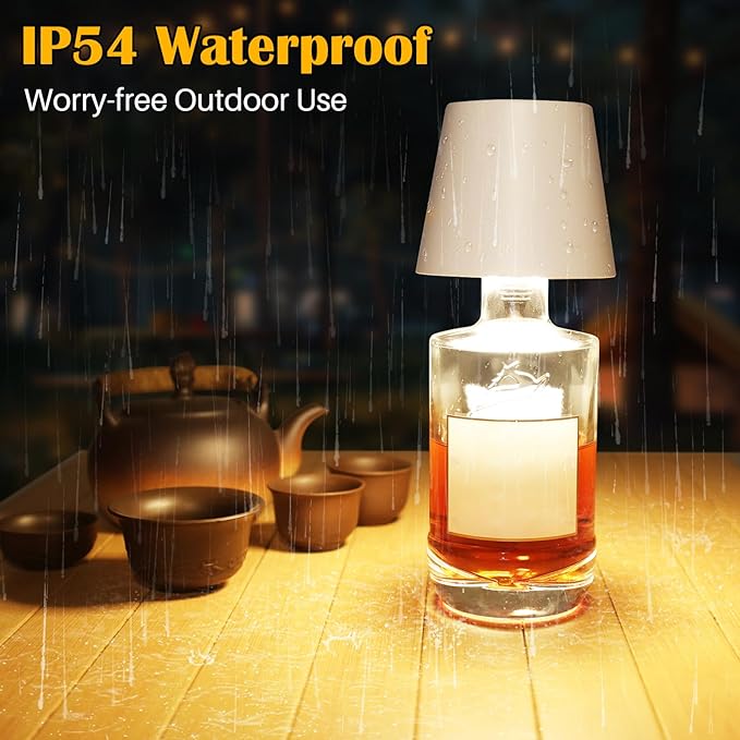 Wireless Bottle Lamp,Metal Wine Bottle Light with 3 Color Light Dimming, Waterproof Bottle Touch Lamp Head for Room, Bar, Restaurants, Party, Decor & Gifts (White)