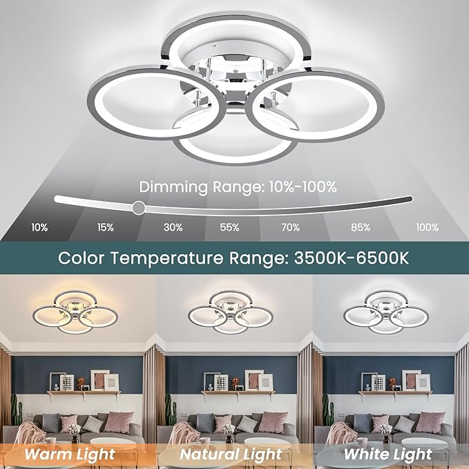 EIDISUNY Modern LED Ceiling Lights for Bedroom, Flush Mount Ceiling Light Fixtures, 45W Ceiling Lights with Remote Control&APP, Close to Ceiling Lamp for Bedroom Living Room Kitchen Office