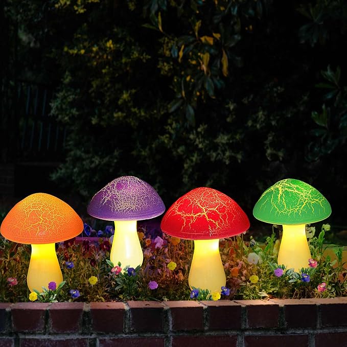 8-Pack Cracked Mushrooms for Garden Decor, Solar Mushroom Lights Outdoor, Super Cute Whimsical Garden Art for Yard Decor Gnome Flowerbed Housewarming Decor(Multicolored)