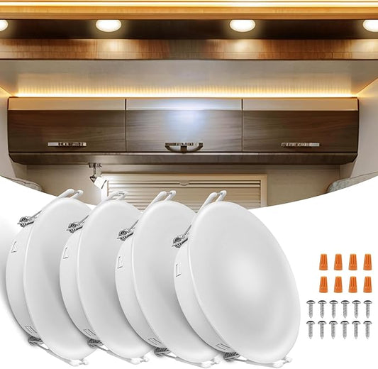 4.5in RV Lights Interior, DC12V LED RV Puck Lights,320LM Recessed Ceiling Light,RV Interior Down Light for Camper Trailer Boat Under Cabinet Lighting(4 Pack,3300K Warm White)